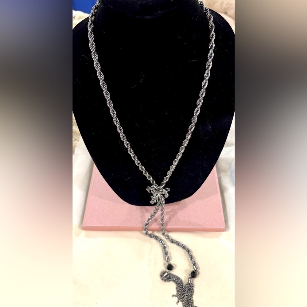 NWOT Gunmetal Twist Rope Lariat Necklace – 48” Long